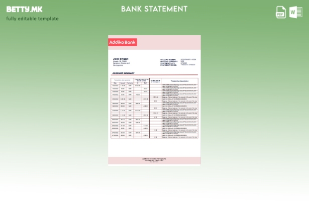Модерен стил Шаблон за извод на Адико Банка на Босна и Херцеговина